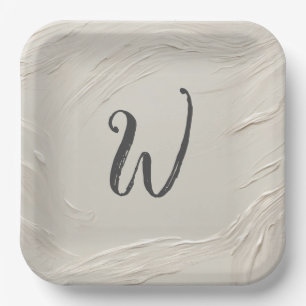 Plato De Papel Monograma Sobre Textura Abstracta De Marfil