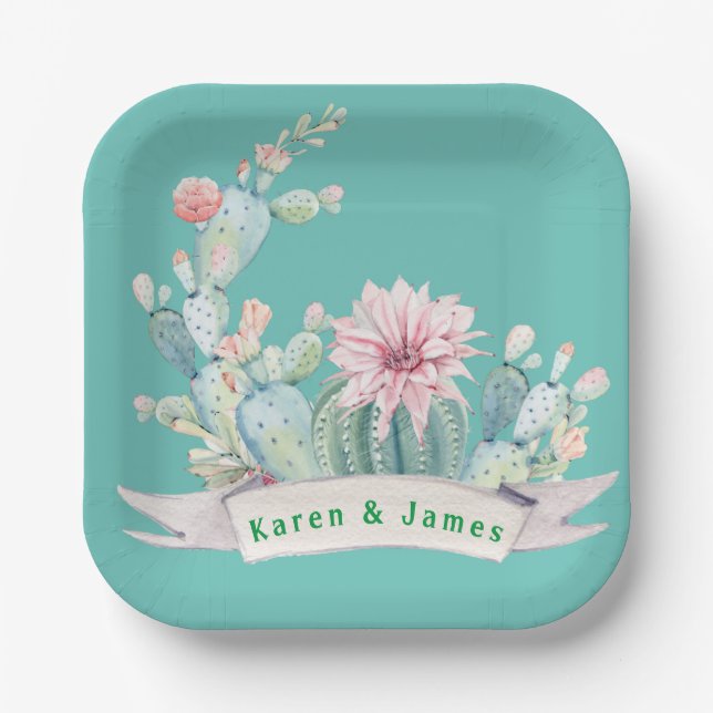 Plato De Papel Monograma Suroeste Azul (Anverso)