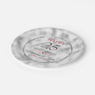 Plato De Papel Monograma Vidrio Gris Luminoso - 25 Aniversario