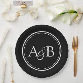 Plato De Papel Monograma y Ampersand Pareja Negro y Blanco