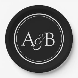 Plato De Papel Monograma y Ampersand Pareja Negro y Blanco