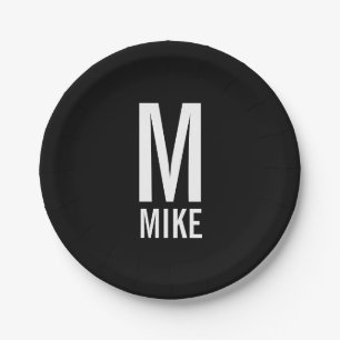 Plato De Papel Monograma y nombre en negrita personalizados moder