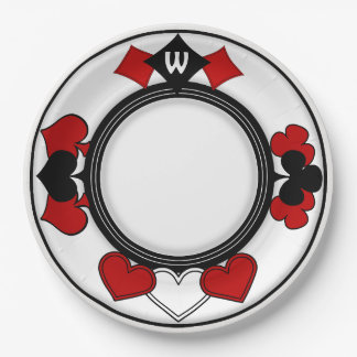 Plato De Papel Monogramación de conjuntos de tarjetas rojas y neg