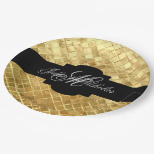 Plato De Papel Monogramado Black & Gold 50º aniversario
