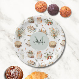 Plato De Papel Monogramado Whimsical Floral Strawberry