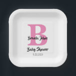 Plato De Papel Monogramas Baby Shower Color blanco rosado simple<br><div class="desc">Diseñado con plantillas de texto para el primer y el nombre monogramado que puede personalizar! Ideal para el fiesta de la ducha de bebé,  pero también puedes editar el texto para otro evento!</div>
