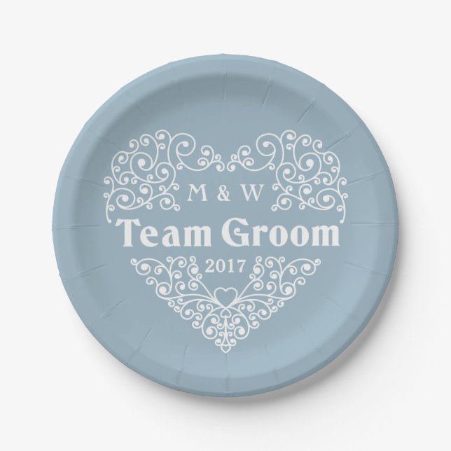 Plato De Papel Monogramas del personalizado Team Groom y placas d (Anverso)
