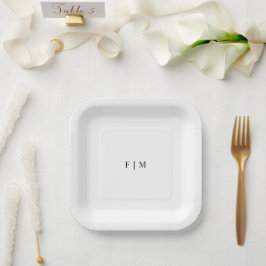 Plato De Papel Monogramas modernos y elegantes de boda