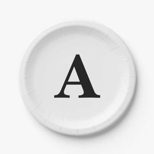 Plato De Papel Monogramas Negro Blanco Sencillo Lindo Boda Cumple (Anverso)