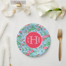 Monogramo de impresión de Nantucket Preppy Palm Be