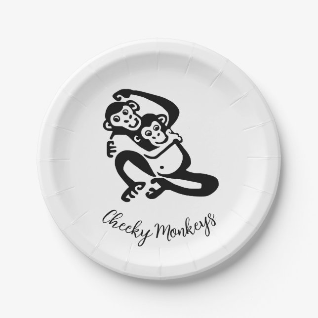 Plato De Papel Monos Cheeky - Chimpanzee - Bonobo - Fiesta (Anverso)