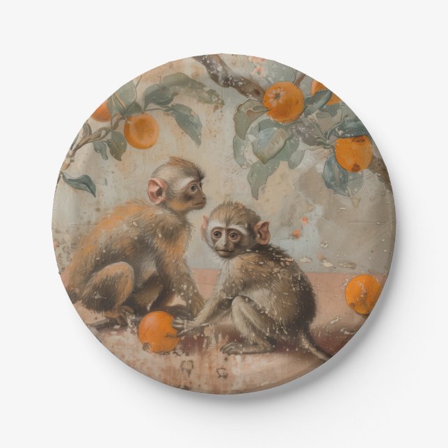 Plato De Papel Monos - Placas de papel redondo (Anverso)