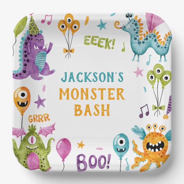 Plato De Papel Monster Bash Little Monster Birday Party (Anverso)