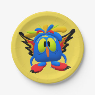 Plato De Papel Monster Character Owl Bird Animación Cena Plate