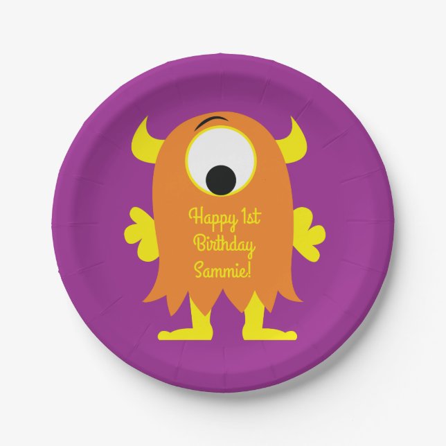 Plato De Papel Monster Cute Kids Fiesta de cumpleaños (Anverso)