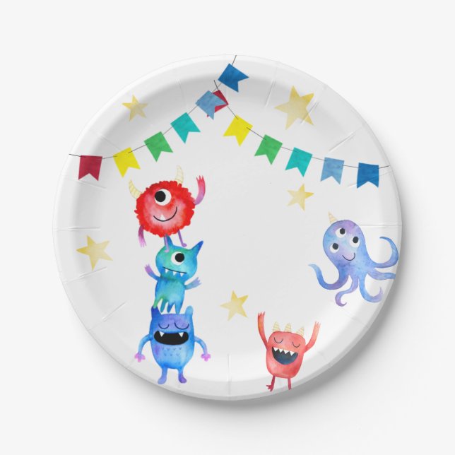 Plato De Papel Monster Fiesta Placas (Anverso)