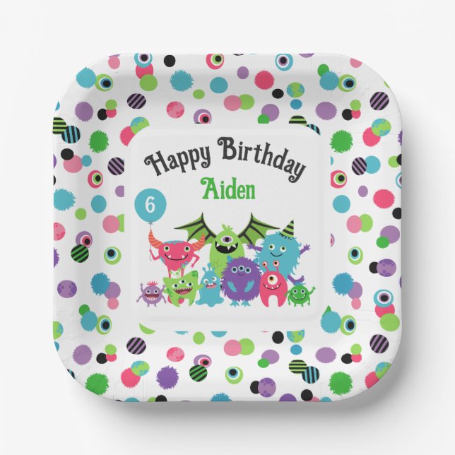 Plato De Papel Monster Mash Name & Age Birday Party (Anverso)
