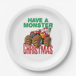 Plato De Papel Monster Navidades de camiones Santa Claus Niños ni