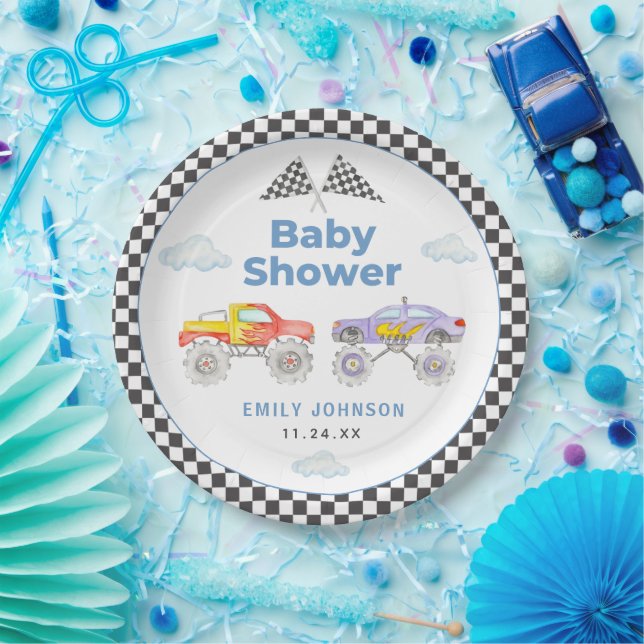 Plato De Papel Monster Truck Boy Baby Shower (Fiesta)