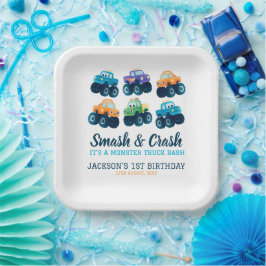 Plato De Papel Monster Truck Boys Cute Boys Cumpleaños