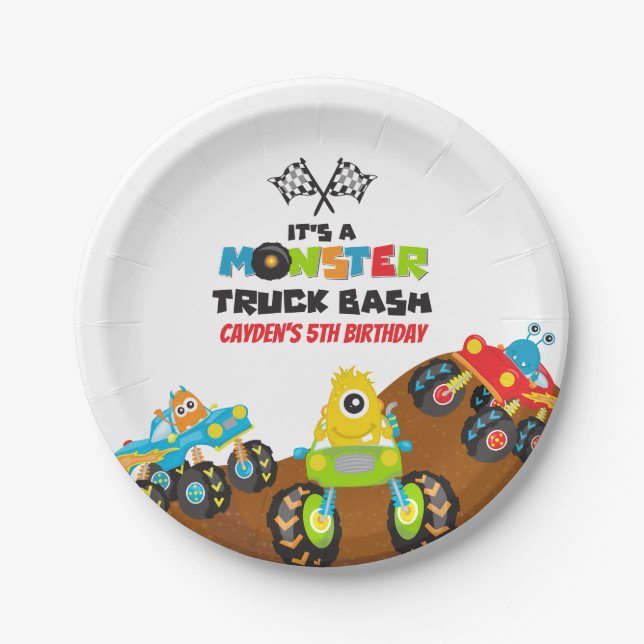 Plato De Papel Monster Truck cumpleaños (Anverso)