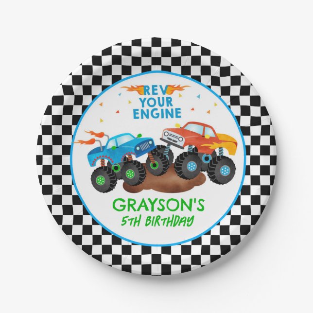 Plato De Papel Monster Truck Placas de papel de cumpleaños (Anverso)