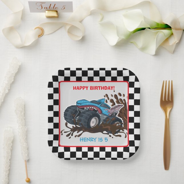 Plato De Papel Monster Truck Rally Birthday Party Decorations (Boda)
