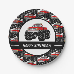 Plato De Papel Monster truck rojo