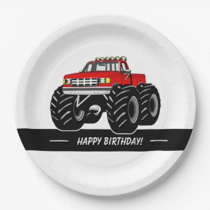 Plato De Papel Monster truck rojo