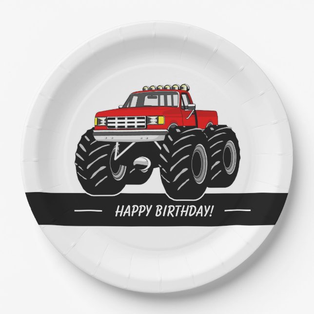 Plato De Papel Monster truck rojo (Anverso)
