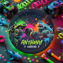 Plato De Papel Monster Truck Shark Birthday Paper Plates