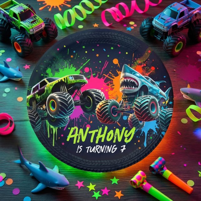 Plato De Papel Monster Truck Shark Birthday Paper Plates (Subido por el creador)