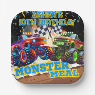 Plato De Papel Monster Truck Showdown High-Speed Carreras Square