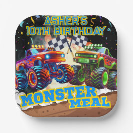 Plato De Papel Monster Truck Showdown High-Speed Racing Square