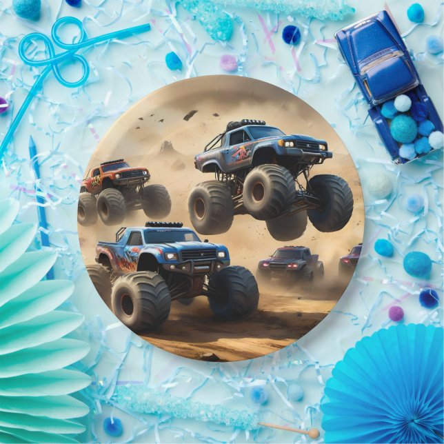 Plato De Papel Monster Trucks Mayhem, (Fiesta)