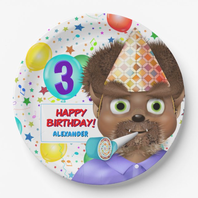 Plato De Papel Monster Wolf Boy Birthday (Anverso)