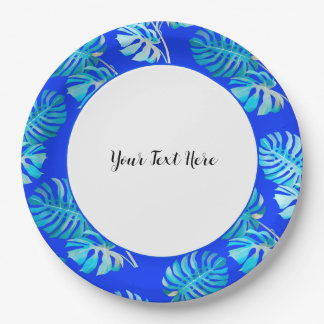 Plato De Papel Monstera Brisa Azul Cobalto