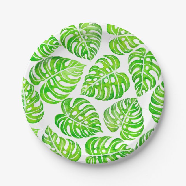 Plato De Papel Monstera deja acuarela (Anverso)
