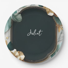 Plato De Papel Monstera Emerald Green Y Gold Brillante