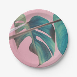 Plato De Papel Monstera en rosa