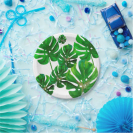 Plato De Papel Monstera leaf pattern on paper party plate