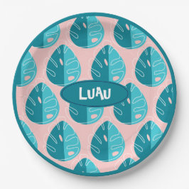 Plato De Papel Monstera Leaves - Blue and Pink