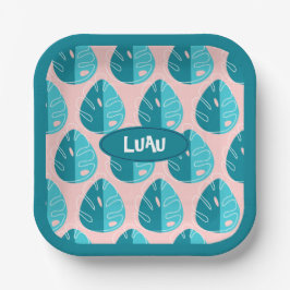 Plato De Papel Monstera Leaves - Blue and Pink
