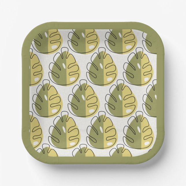 Plato De Papel Monstera Leaves – Green (Anverso)