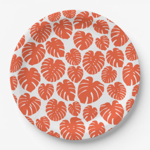 Plato De Papel Monstera - Naranja y blanco