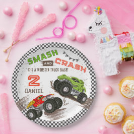 Plato De Papel Monstruo de aplastamiento y choque Camión Fiesta d