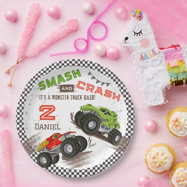Plato De Papel Monstruo de aplastamiento y choque Camión Fiesta d (Fiesta)