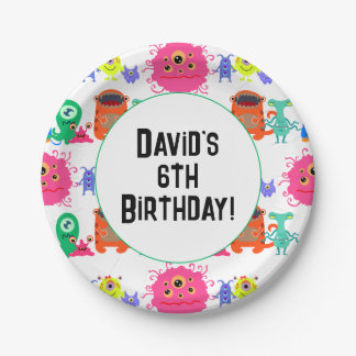 Plato De Papel Monstruo de colores brillantes personalizado