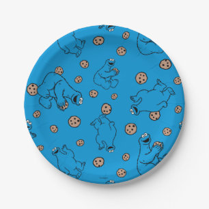 Plato De Papel Monstruo de cookie y patrón azul de cocina