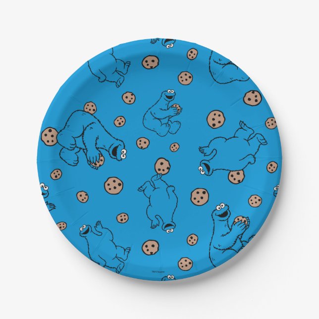 Plato De Papel Monstruo de cookie y patrón azul de cocina (Anverso)